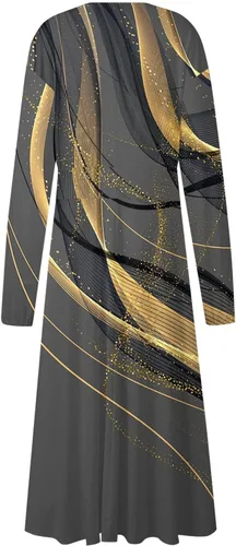 Vista 5 de ZPWSHI Vestidos para mujer otoño invierno casual moda cuello en V manga larga gradiente impresión vestido largo