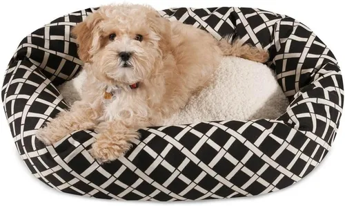 Vista 9 de Cama para perro de bagel Sherpa de bambú negro de 24 pulgadas