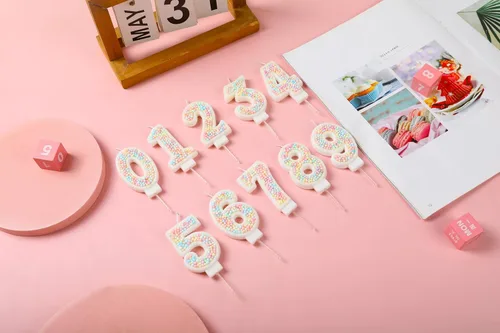 Vista 6 de Vela de Cumpleaños Número 0 Macarrón con Purpurina 3D Número 0 Vela Adorno para Pastel para Cumpleaños Boda Aniversario Fiesta Temática Dulce Pastel