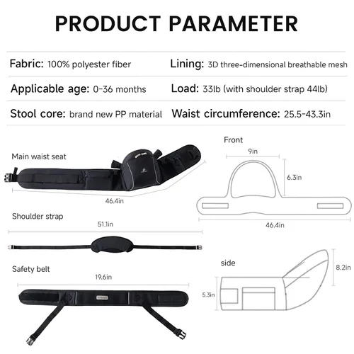 Vista 8 de Portabebés ergonómico de cadera para bebé, taburete de cintura para bebé con correa ajustable y arnés de pecho, gran almacenamiento mejorado