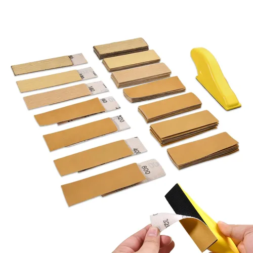 Vista 12 de Kit de 100 piezas de papel de lija de microdetalles de 3.5 x 1.2 pulgadas, tiras de papel de lija de gancho y bucle, grano 80, micro acabado