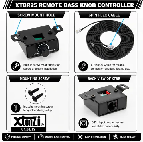 Vista 3 de Xtenzi Control remoto de nivel de graves del amplificador con botón de volumen XTBR25 Compatible con Alpine RUX-Knob2.