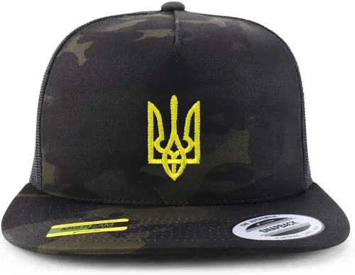 Vista 10 de Trendy Apparel Shop Gorra de camionero bordada con símbolo nacional ucraniano de 5 paneles Negro