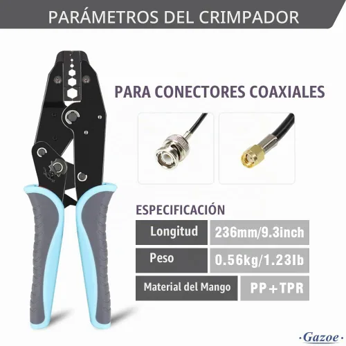 Vista 3 de Juego de herramientas de crimpado de trinquete coaxial para conector coaxial RF de cable RG con 5 mandíbulas intercambiables