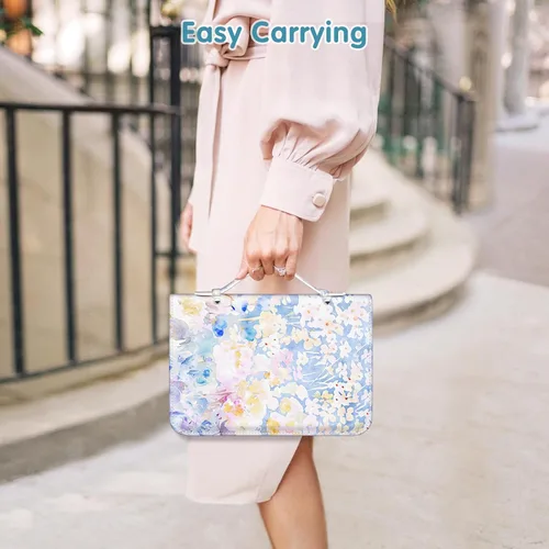 Vista 7 de Estuche organizador de viaje para joyas, libro portátil de piel sintética con bolsillos transparentes con cremallera para collares, aretes, pulseras