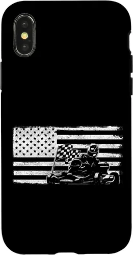 Vista 5 de iPhone 16 Go Kart Racing American Flag Vintage Case