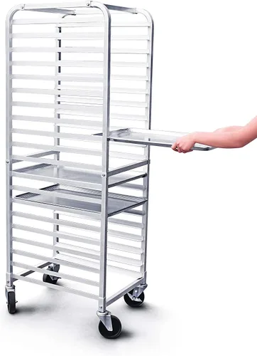 Vista 3 de New Star 36527 soporte con divisores para 20 charolas de cocina, de aluminio, de 26" x 20" x 69".