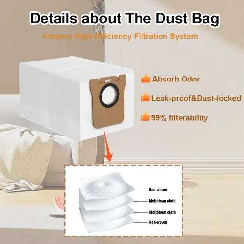 Vista 4 de Paquete de 10 bolsas de polvo compatibles con Dreametech L10s Ultra Robot Vacuum Base de auto-vaciado, 3L de gran capacidad, sellado automático