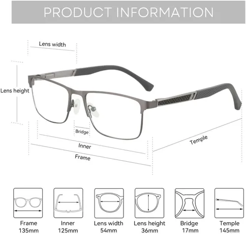Vista 6 de ZENOTTIC Blue Light Reading Glasses for Men Computer Readers Trendy Square Metal Frame Anti Glare