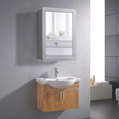 Vista 2 de Tangkula Armario de baño con espejo, gabinete de almacenamiento de montaje en pared con puertas individuales, botiquín colgante para baño (gris)