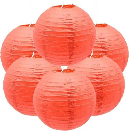 Vista 9 de 6 linternas de papel decorativas redondas colgantes