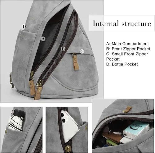 Vista 3 de KL928 Bolso bandolera de piel sintética Mochila pequeña cruzada de hombro, mochila casual para hombres y mujeres