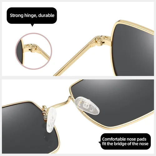Vista 5 de MEETSUN Lentes de sol polarizados rectangulares para mujeres y hombres, retro, clásicas, cuadradas, con protección UV400, marco de metal vintage