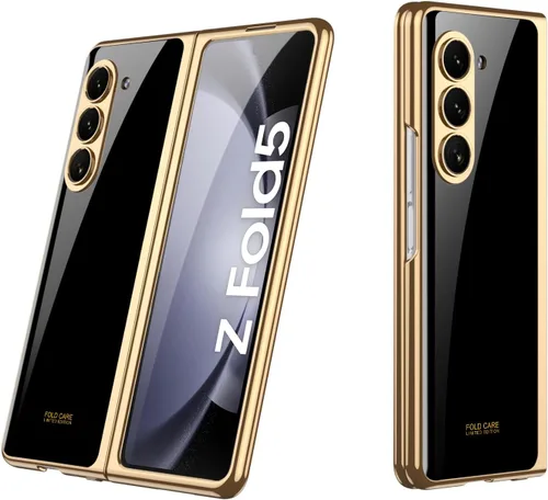Vista 17 de Funda para Galaxy Z Fold 5, elegante marco galvanizado con vidrio estampado, protector de pantalla integrado compatible con Samsung Galaxy Z Fold 5