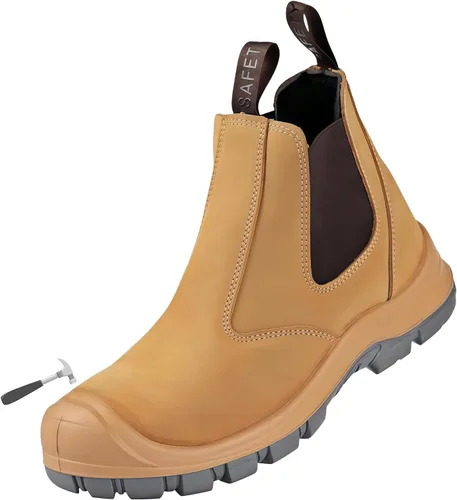 Vista 10 de TAERDUN Botas de trabajo con punta de acero para hombre, botas Chelsea sin cordones, zapatos industriales y de construcción para hombre 414 negro
