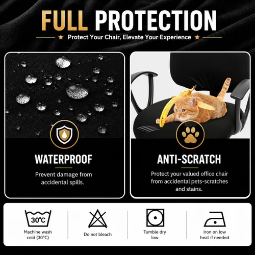 Vista 5 de Fundas elásticas resistentes al agua para sillas de computadora - Protectores lavables para respaldo giratorio y asiento para mascotas - Negro