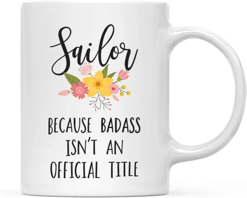 Vista 62 de Andaz Press Taza de café de 11 onzas, regalo de broma, tía porque Badass no es un título oficial, gráfico floral, 1 paquete
