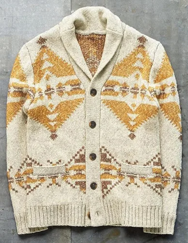 Vista 2 de VIEWON Chaqueta de punto de manga larga con estampado tribal azteca occidental, étnico, vintage, con solapa