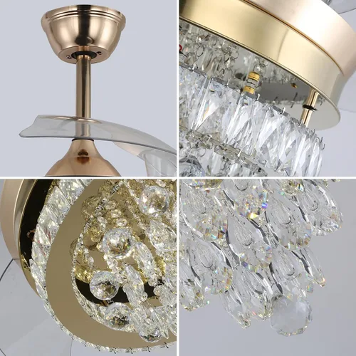 Vista 2 de Finktonglan Ventilador de techo de cristal dorado de 42 pulgadas con luz Dorado-42.1 in-2