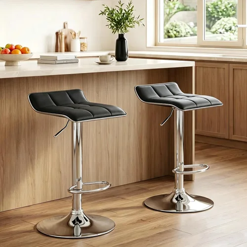 Vista 17 de NOBPEINT Taburete giratorio ajustable con elevación de aire cromado contemporáneo, juego de 4 (negro)