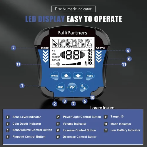Vista 6 de PalliPartners - Detector de metales para adultos impermeable profesional, detector de oro de mayor precisión con pantalla LCD, 5 modos, chip DSP
