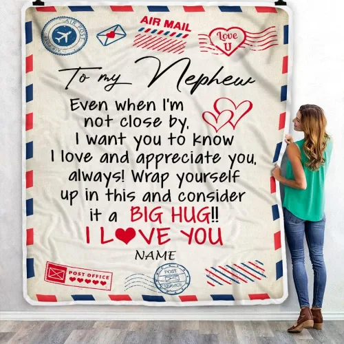 Vista 3 de Manta personalizada con texto en inglés «To My Nephew from Aunt Uncle Auntie I Love You Hugs» (texto en inglés) con texto en inglés «To My Nephew»