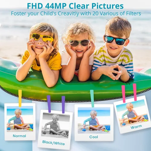Vista 2 de Toberto Cámara digital, FHD 1080P Cámara digital para niños con zoom de 16X antivibraciones, linterna, cámara de apuntar y disparar de 44 MP, cámara