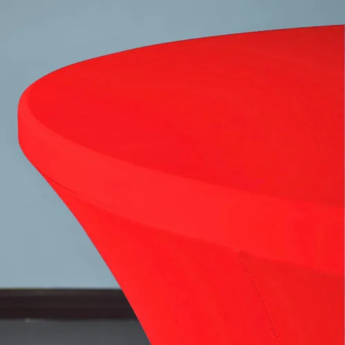 Vista 4 de Mantel redondo de elastano ajustable de 5 pies y 60 pulgadas, color rojo, para decoración de bodas, fiestas