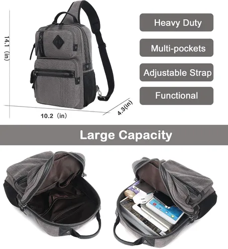 Vista 4 de Schkleier Bolsa de mensajero para hombre, bolsa cruzada de lona, mochila cruzada, bolsa de hombro para laptop, senderismo, mochilas casuales tácticas