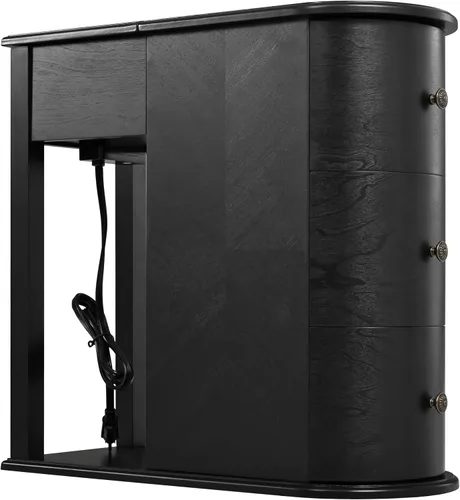 Vista 6 de Henf Wooden Narrow Side Table w/Charging Station&Hidden Cup Holders,Black Black-3 Drawers