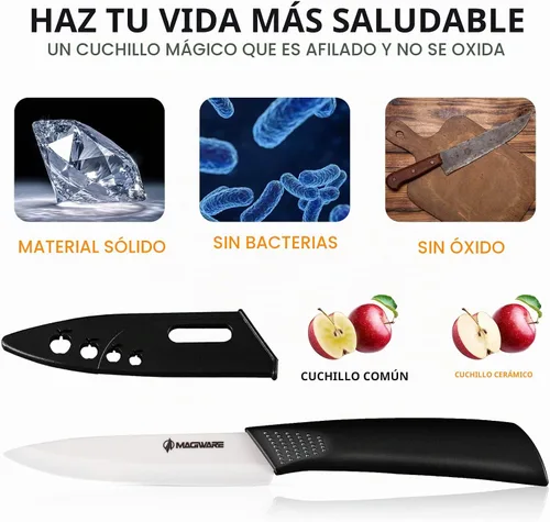 Vista 2 de Magiware - Cuchillo de pelar clásico de cerámica de 4 pulgadas con cubierta de funda para frutas y verduras, más largo afilado, a prueba de óxido