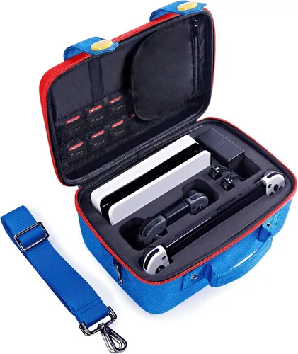 Vista 2 de FUNLAB Funda de transporte para Switch compatible con Nintendo SwitchOLED, carcasa rígida para Switch con soporte de 14 juegos para Switch