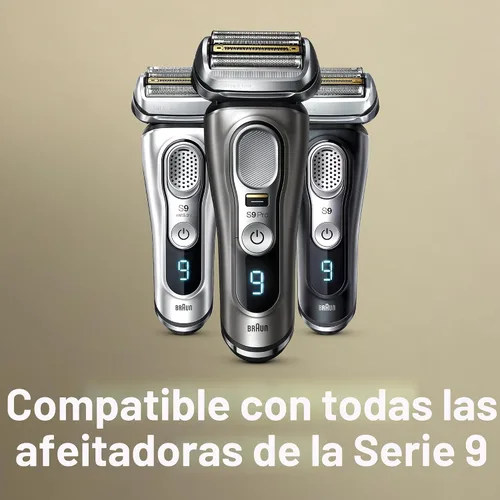 Vista 2 de Cabezal de afeitadora eléctrica para hombre de la Serie 9 de Braun, hoja de repuesto original, plateado 94M