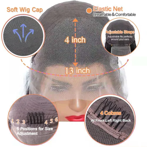 Vista 3 de Peluca de cabello humano virgen brasileño ondulado transparente con encaje frontal color naranja jengibre prearrancado (12 pulgadas, rizado)