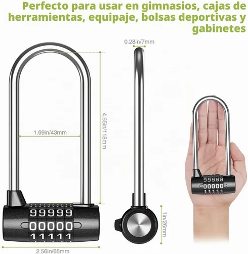Vista 2 de KeeKit Candado de combinación de 5 dígitos, candado reiniciable de grillete de 4.65 pulgadas de largo, bloqueo de gimnasio alargado impermeable