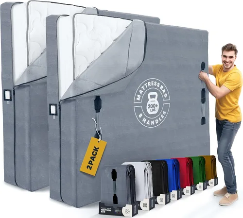 Vista 11 de Bolsas de colchón para mudanza con 8 asas Full XL - PAQUETE DE 2 bolsas de colchón extra gruesas para mudanza - Bolsa de almacenamiento de colchón