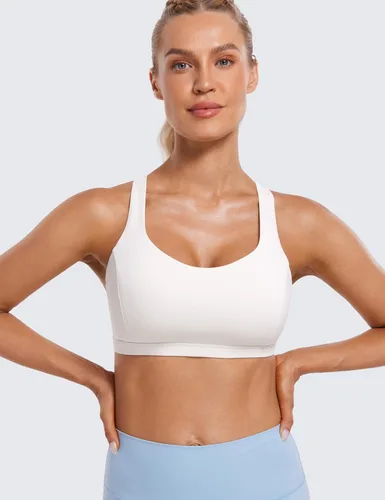 Vista 2 de CRZ YOGA Sujetadores deportivos con cuello en V y tirantes delgados para mujer, brasier de yoga con relleno y espalda cruzada