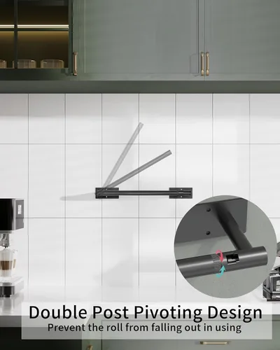 Vista 2 de Toallero de papel para debajo del gabinete, autoadhesivo o montado en la pared, soporte para toallas de papel de acero inoxidable SUS304 para Negro