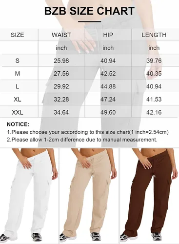Vista 6 de BZB Pantalones deportivos cargo para mujer, elásticos, de cintura alta, con cordón, pantalones holgados de pierna recta, pantalones Y2K con bolsillos