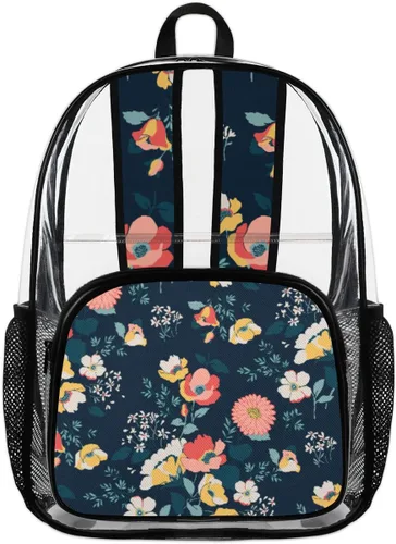 Vista 4 de Ghusang - Mochila transparente con diseño de flores, aprobada para estadios, impermeable, bolsa transparente transparente para conciertos, trabajo