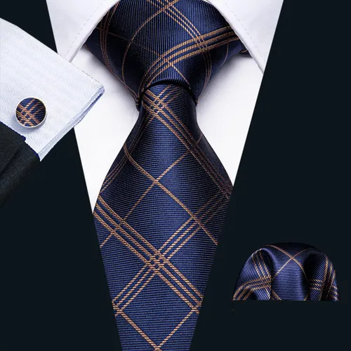 Vista 197 de Barry.Wang Juego de corbatas para hombre, corbata de seda a rayas, tejido a cuadros, gemelos formales, negocios, boda