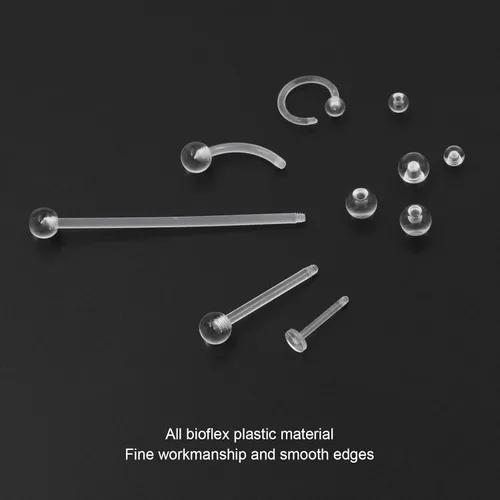 Vista 5 de PiercingArt 36pcs Clear Piercing Retainers Bioflex Nose Tongue Nipple Belly Rings Eyebrow Lip Nose Studs Cartilage Tragus Earring Retainer