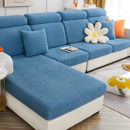 Vista 15 de Fundas elásticas para sofá modular en forma de L, con textura de oreja de trigo, fundas para sofá reclinable, protector de muebles antideslizante