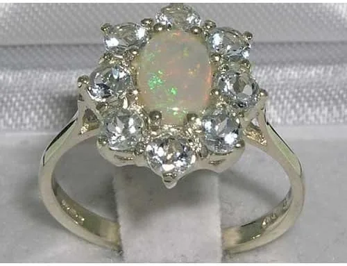 Vista 3 de Anillo de plata de ley 925 auténtica auténtica ópalo y aguamarina para mujer