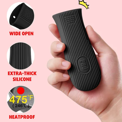 Vista 6 de Cbiumpro Paquete de 2 cubiertas de mango de hierro fundido, funda de silicona resistente al calor para sartén de hierro fundido en caliente