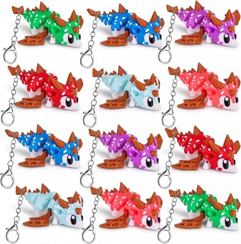 Vista 8 de Novabright 24 piezas 3D impreso leopardo Gecko llavero mini animal articulado flexible Fidget lindo regalo divertido para recuerdos de fiesta
