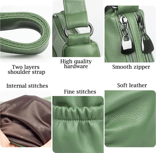 Vista 6 de Bolso cruzado para mujer, bolso de hombro suave de piel sintética, bolso mediano y espacioso, bolso de mano de moda con asa superior
