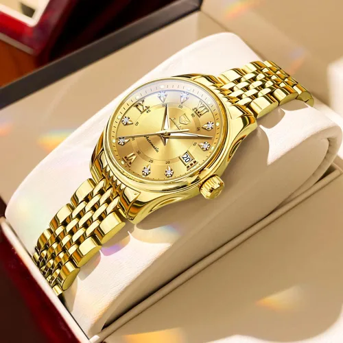 Vista 5 de OLEVS Reloj automático para mujer, de lujo, con cuerda automática, de diamante, de acero inoxidable, de fase lunar, impermeable, esfera azul luminosa