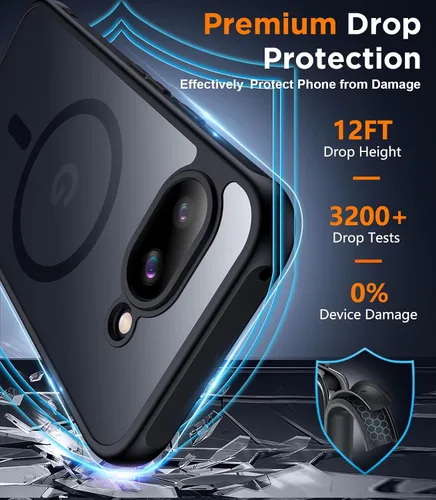 Vista 3 de SPIDERCASE Funda magnética para Google Pixel 9A, protección contra caídas de grado militar, delgada, translúcida, mate, a prueba de golpes