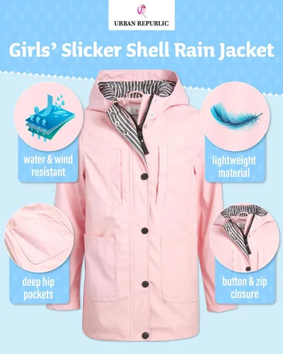 Vista 2 de URBAN REPUBLIC Chubasquero para niña - Chaqueta impermeable cortavientos Slicker Shell (7-16)
